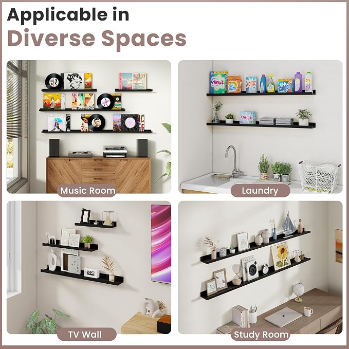 Acovy Long Floating Shelves for Wall, 55 inch Solid Wood Picture Ledge Shelf - Image 7