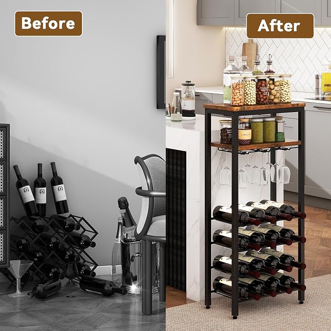 IBUYKE Wine Racks Freestanding Floor, Liquor Bottle Holder, 16 Bottles Wine - Image 9