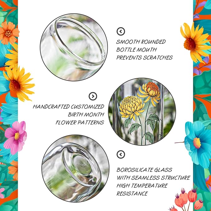 SUROQUE Birth Month Flower Iced Coffee Glass Cup 16oz Custom Tumbler Birthday - Image 6