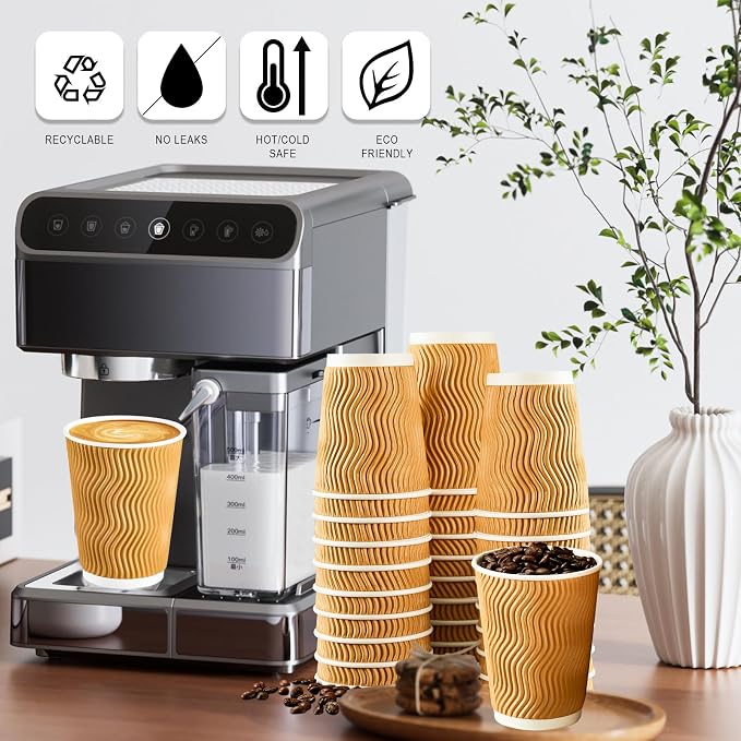 BYSNOW 100 Pack 12 oz Coffee Cups, Disposable Insulated Hot Cups To Go Paper - Image 7