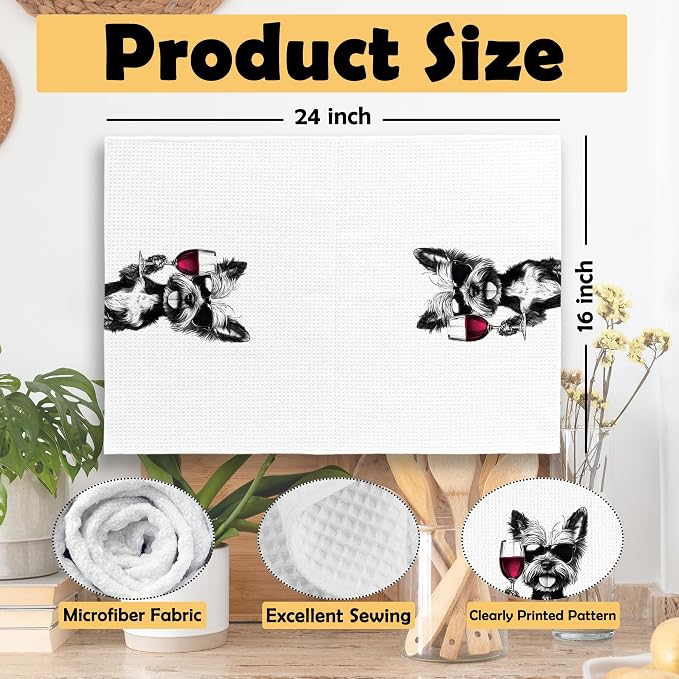 Funny Yorkshire Terrier Kitchen Towels Set of 2, Funny Kitchen Coffee Station - Image 6