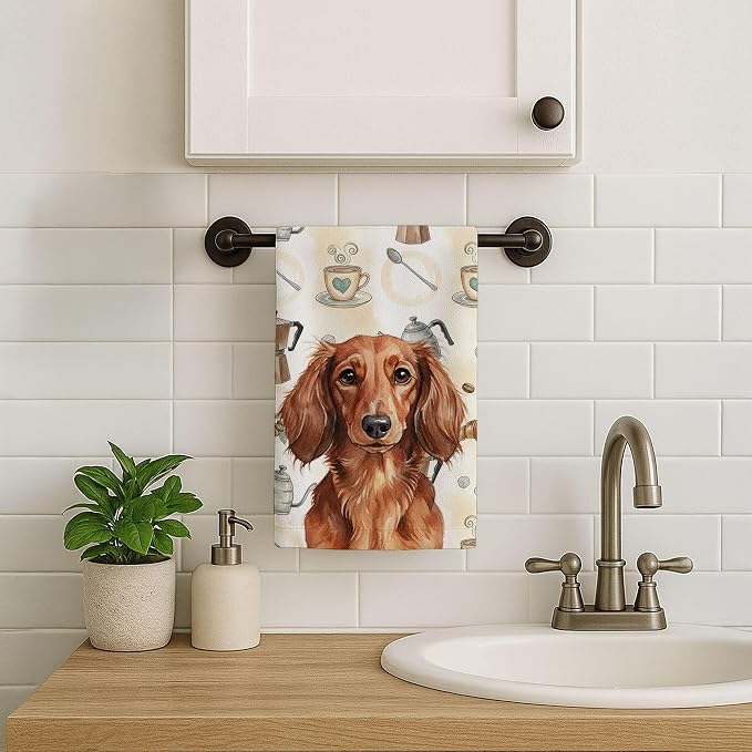 Caroline's Treasures Longhaired Red Dachshund Coffee Bar Kitchen Towel Velour - Image 7