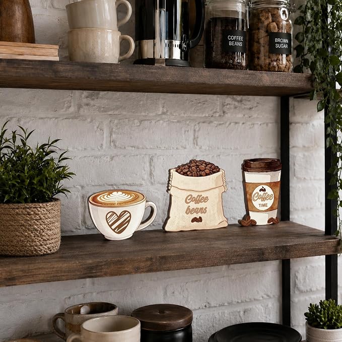 3Pcs Coffee Wooden Tabletop Decor, Coffee Bar Accessories, Rustic Farmhouse - Image 7