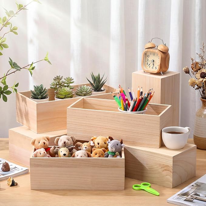 Sliner 6 Pack Unfinished Wood Crates Wooden Storage Boxes Unfinished Wooden - Image 6
