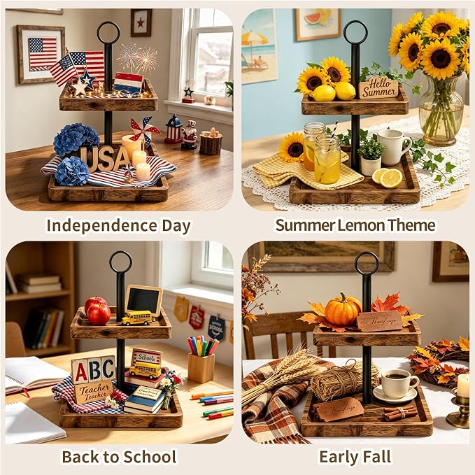 Tiered Tray Stand, Rustic Two Tier Decorative Tray - Image 6