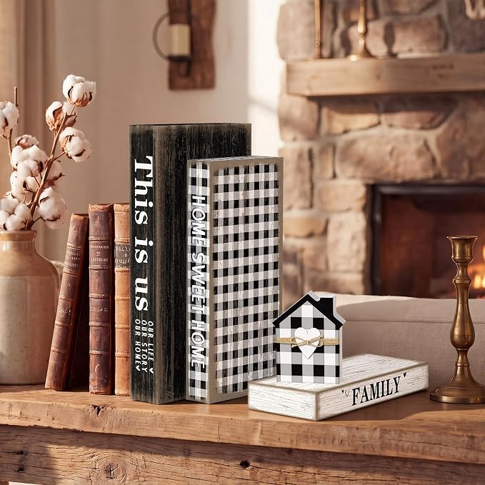 Amyhill 4 Pcs Home Sweet Tabletop Decor Set Black and White Farmhouse Wooden - Image 6