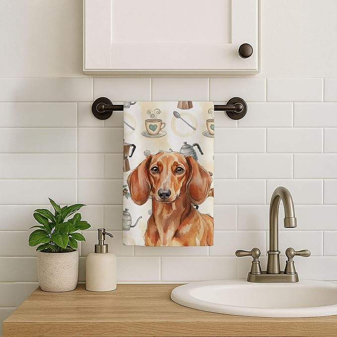 Caroline's Treasures Red Brown Dachshund Coffee Bar Kitchen Towel Velour Plush - Image 7
