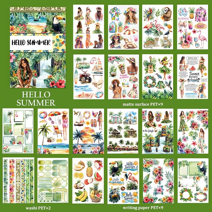Snycler Hello Summer Theme Sticker Scrapbooking Supplies - Image 6