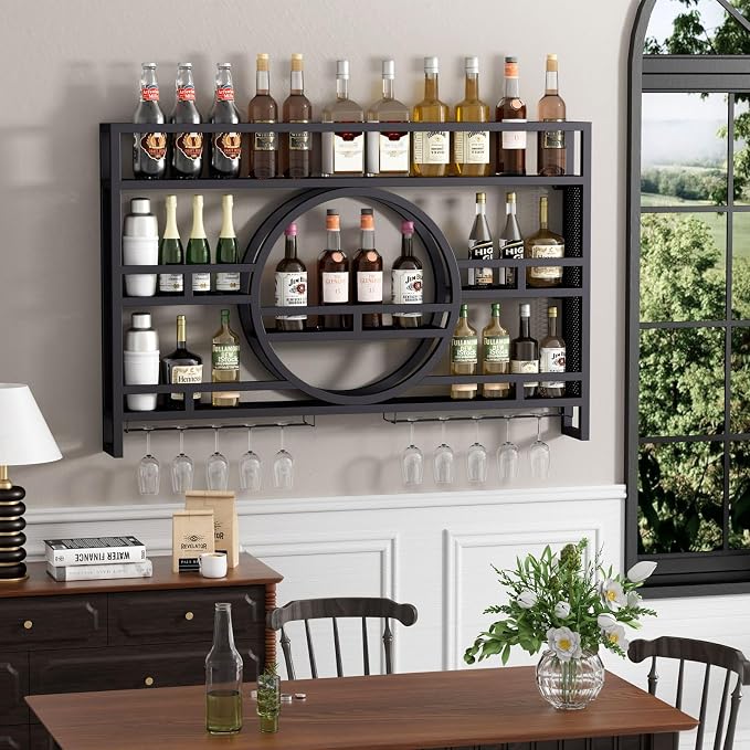 Boshen 3-Tiers 39in Wine Rack Wall Mounted, Floating Bar Shelves - Image 9