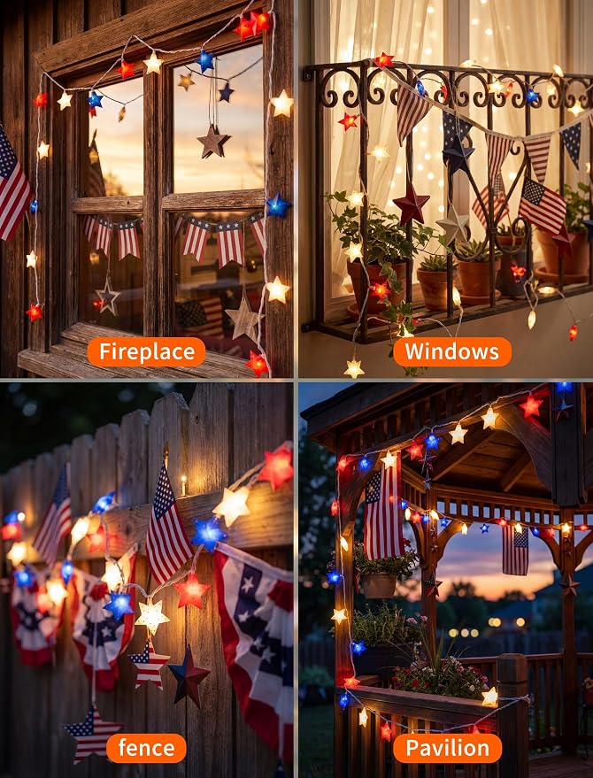 SUNSGNE 8.5FT Red White and Blue Star String Lights, 4th of July Lights - Image 8