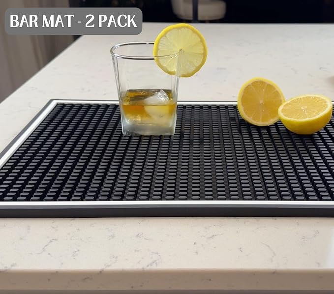 Bar Mat White Frame 18x12 in 2 Pack Silicone, Non-Slip Cocktail Mat - Image 6
