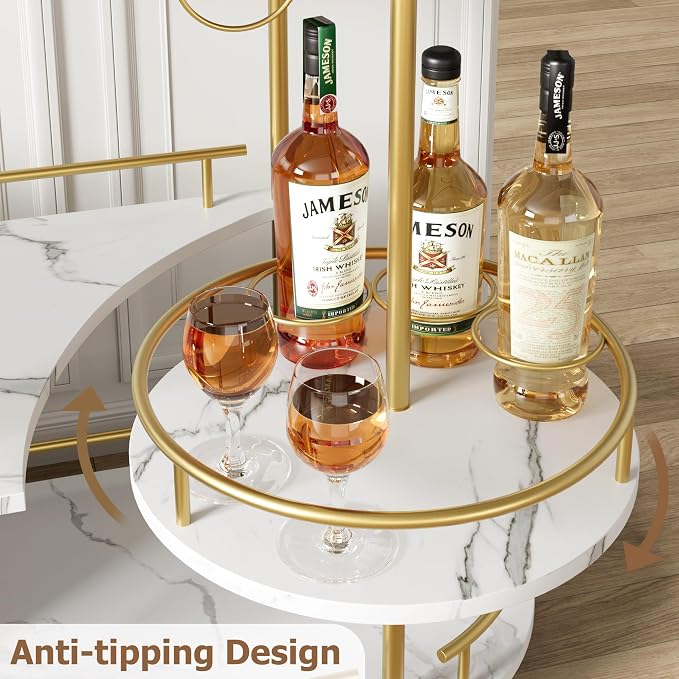 GarveeHome 3-Tier Bar Cart on Wheels, Mobile Serving Cart - Image 8