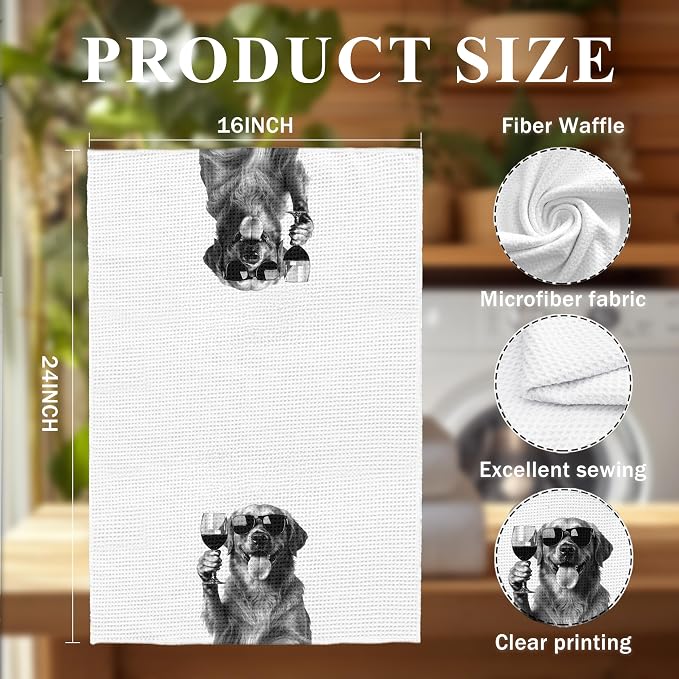Funny Black Golden Retriever Wine Kitchen Towels, Cute Dog Tea Towels, Dog - Image 6