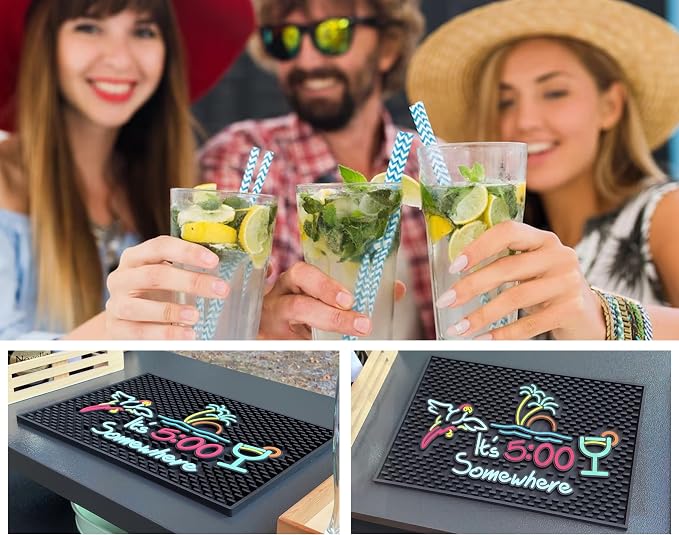 It's 5:00 Somewhere Silicone Tiki Bar Sign Mat 18x12 in, Poolside Bar - Image 6