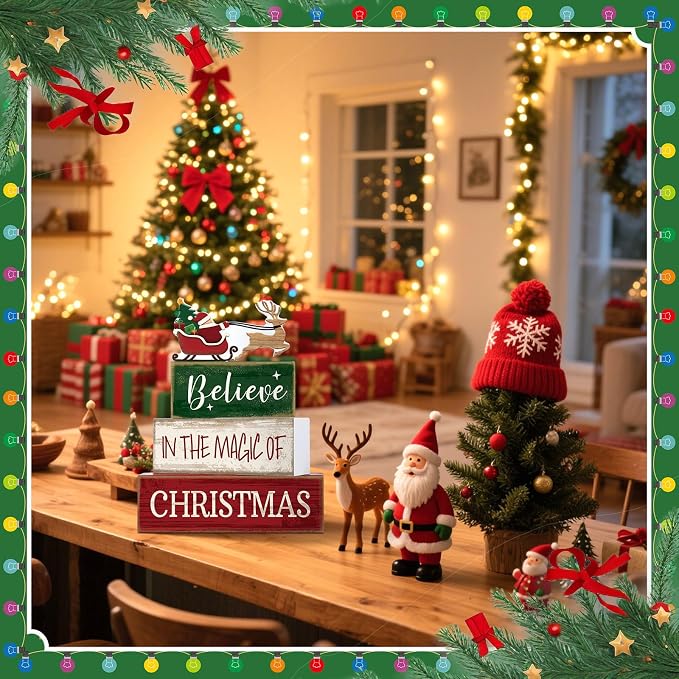 Lineshading 4 Pcs Summer Christmas Table Decoration Wooden Santa Claus Decor - Image 7