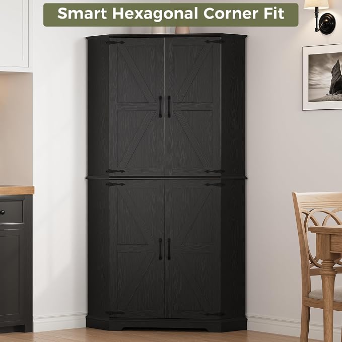 IRONCK Corner Cabinet, 6-Tier Freestanding Farmhouse Pantry - Image 9