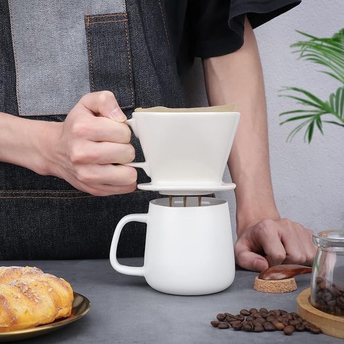 Segarty Pour Over Coffee Maker, Single Cup White Ceramic Coffee Dripper - Image 6