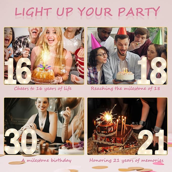 Light Up 16 Number Sign, Warm White Decorative LED Light Up Numbers, Battery - Image 7
