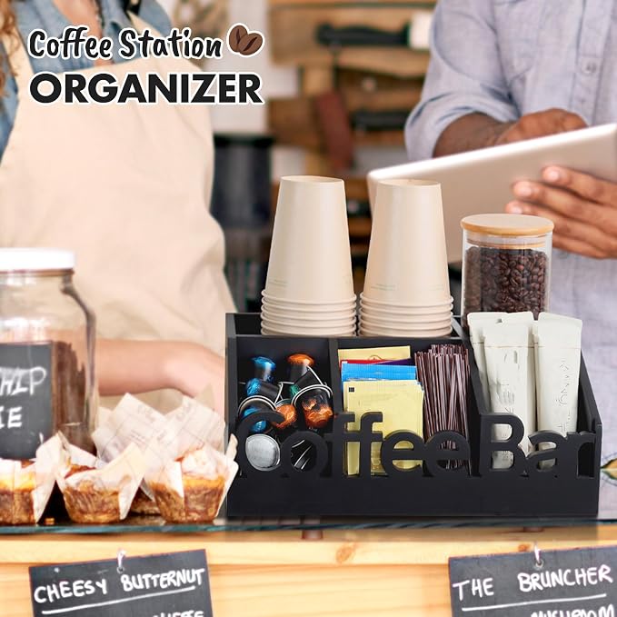 Coffee Bar Organizer Countertop, Wood Tea & Coffee Pod Station Caddy, Coffee - Image 8