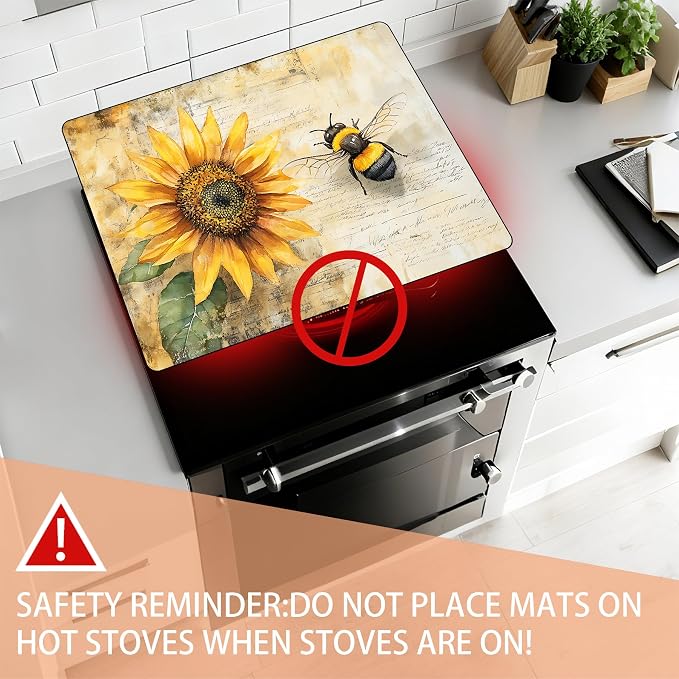 28"x20" Anti-Slip Electric Stove Top Cover Sunflower-Bee Foldable - Image 6