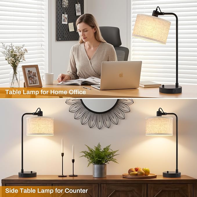 Black Table Lamp Set of 2 with USB A and C Ports, 180° Adjustable Stepless - Image 8
