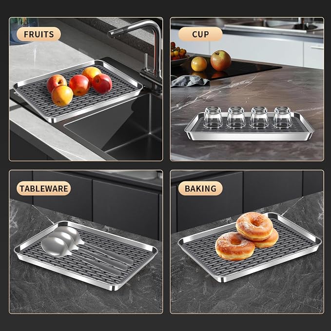 Stainless Steel Drain Tray, Cup & Dish Drying Rack, Drain Board 2 Tier Non Slip - Image 8