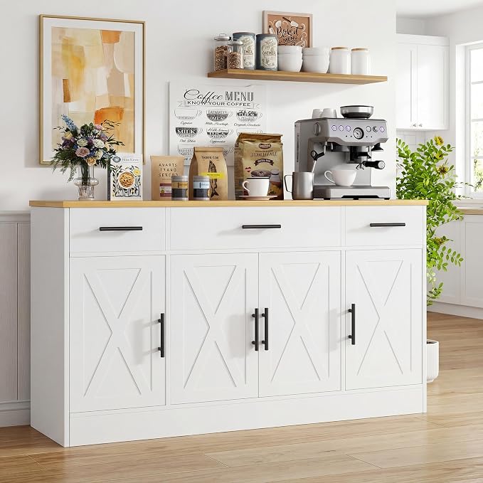 Vongrasig Buffet Cabinet with Storage, Farmhouse Coffee Bar Cabinet with Drawers - Image 8