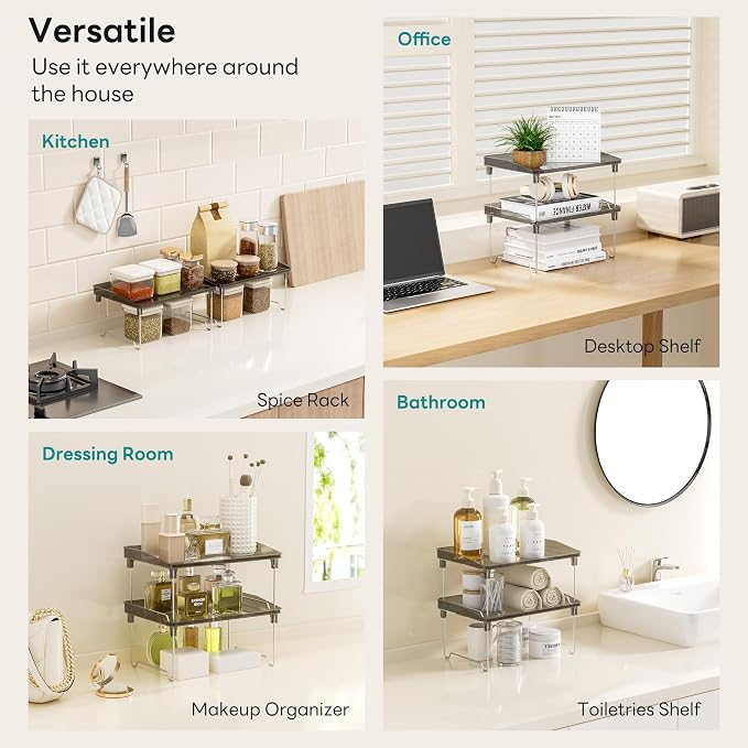 STARLATTA 2 Pcs Cabinet Organizer Shelf,Stackable Kitchen Counter Shelves - Image 6