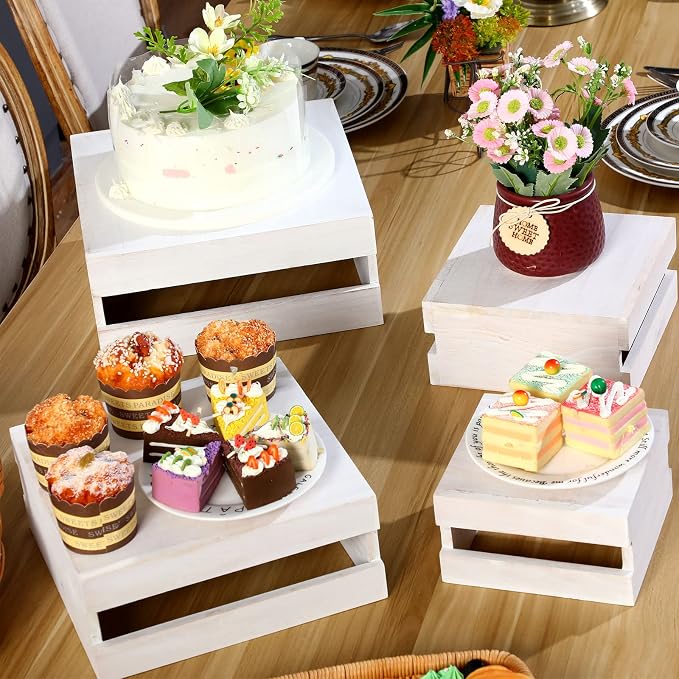 Sieral 4 Pieces Wood Cupcake Display Stand Decorative Dessert Appetizer Cake - Image 7