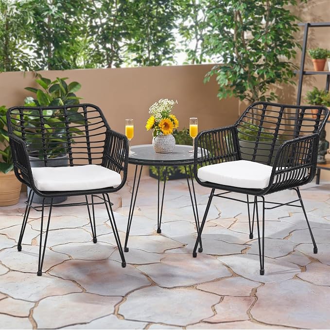 KROFEM 3 Piece Wicker Patio Bistro Furniture Set, Includes 2 Rattan Chairs and - Image 9