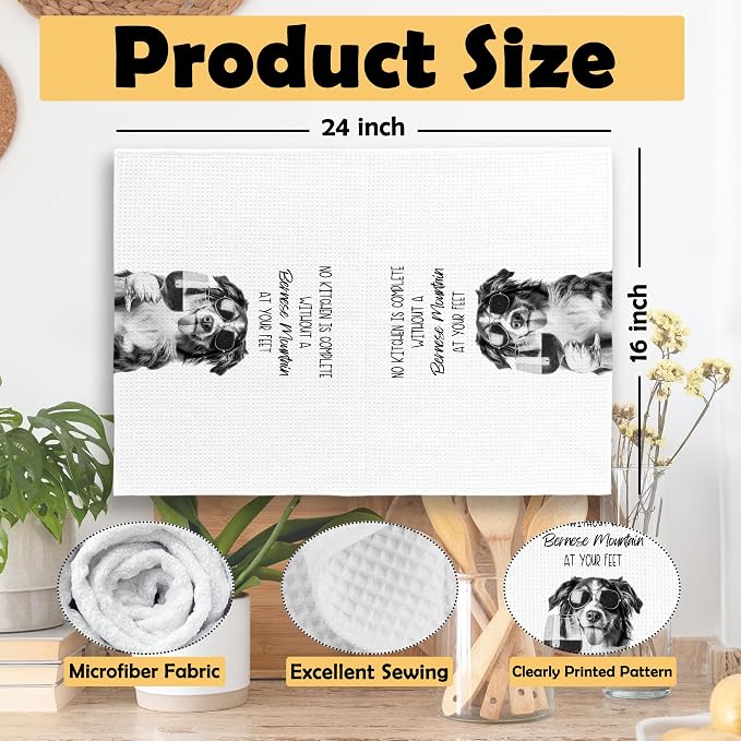 Bernese Mountain Dog Kitchen Towels Set of 2, Dog Kitchen Accessories, Coffee - Image 6