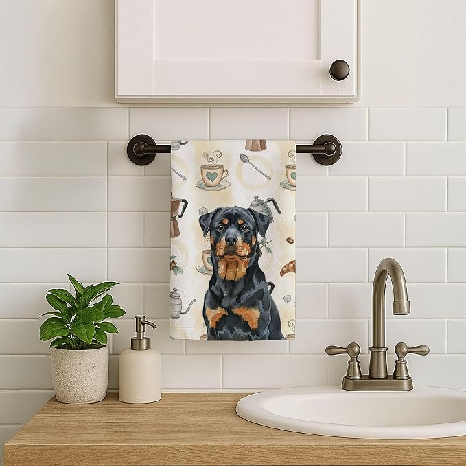 Caroline's Treasures Rottweiler Coffee Bar Kitchen Towel Velour Plush Front and - Image 7
