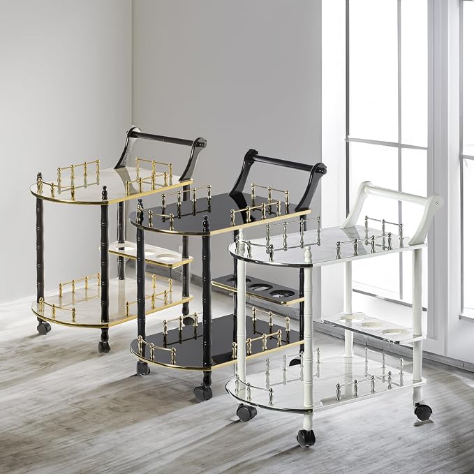 Serving Bar Cart Tea Trolley, 2 Tier Shelves on Rolling Wheels, Mobile Liquor - Image 7