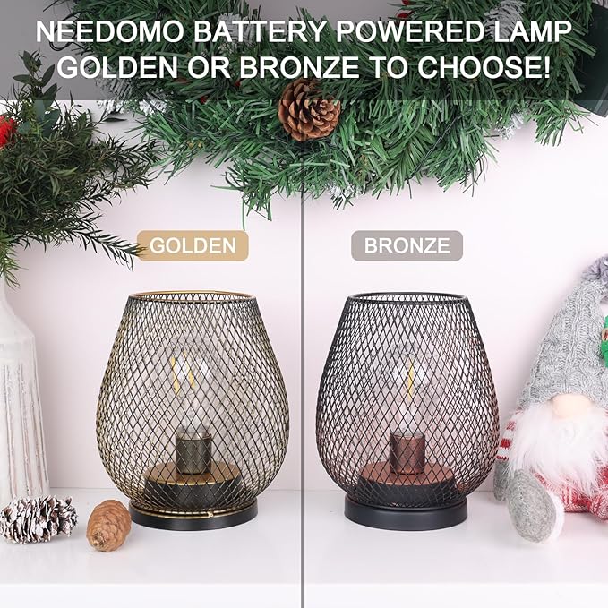 NEEDOMO Set of 2 Battery Operated Lamp Outdoor Table Lantern, LED Metal Cage - Image 6