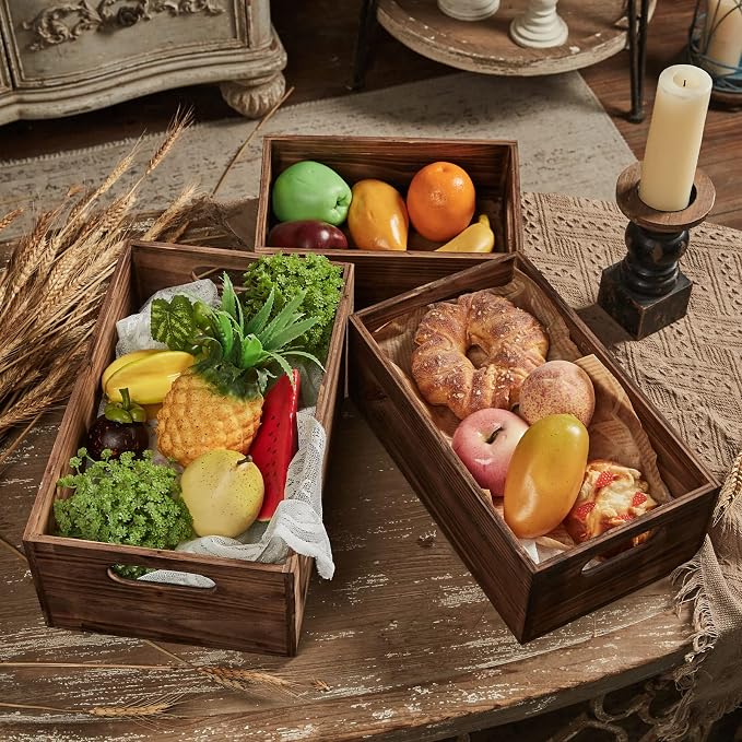 Farmhouse Wood Crate Box Set of 3, Distressed Wooden Crates - Image 9