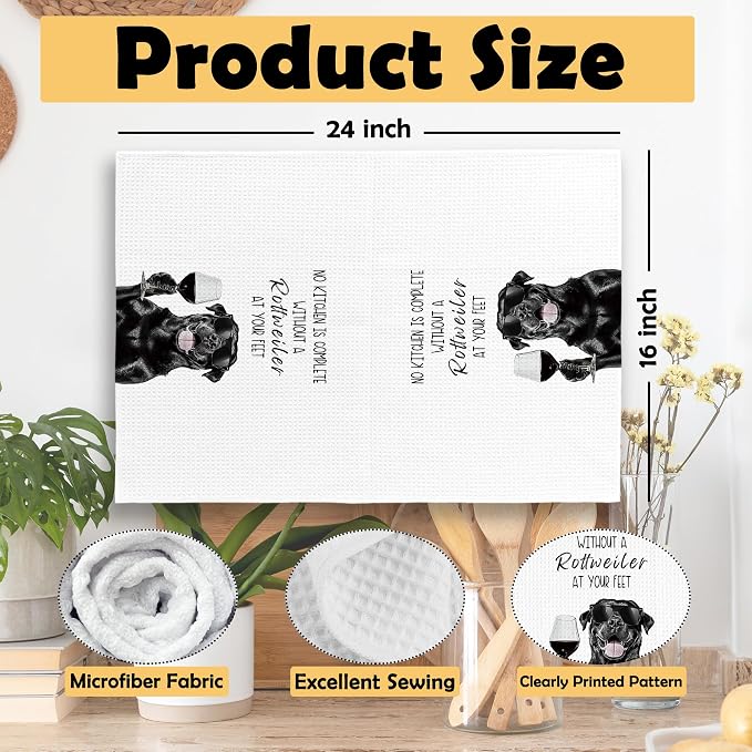 Funny Rottweiler Kitchen Towels Set of 2, Dog Kitchen Accessories, Coffee - Image 6