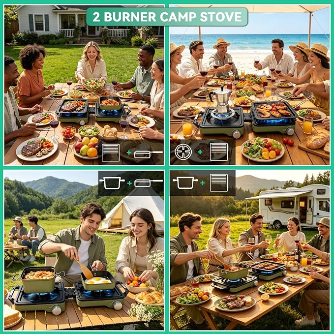 2 Burner Portable Propane Camping Stove Kit, 24000 BTU Foldable Hiking Stove - Image 9