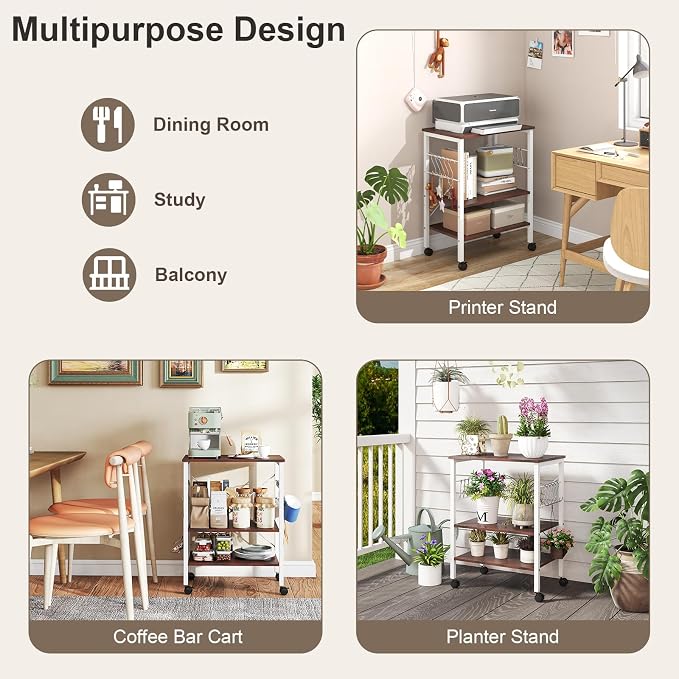 Giantex Kitchen Bakers Rack 3-Tier Microwave Cart on Wheels, Industrial Utility - Image 9