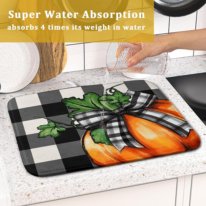 Giwawa 16"x18" Fall Decorative Dish Drying Mat- Autumn Orange Pumpkin Bowknot - Image 7
