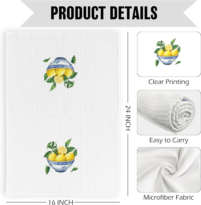 Chinoiserie Summer Lemon Kitchen Dish Towels 16x24 Inch, Aesthetic Lemon - Image 7