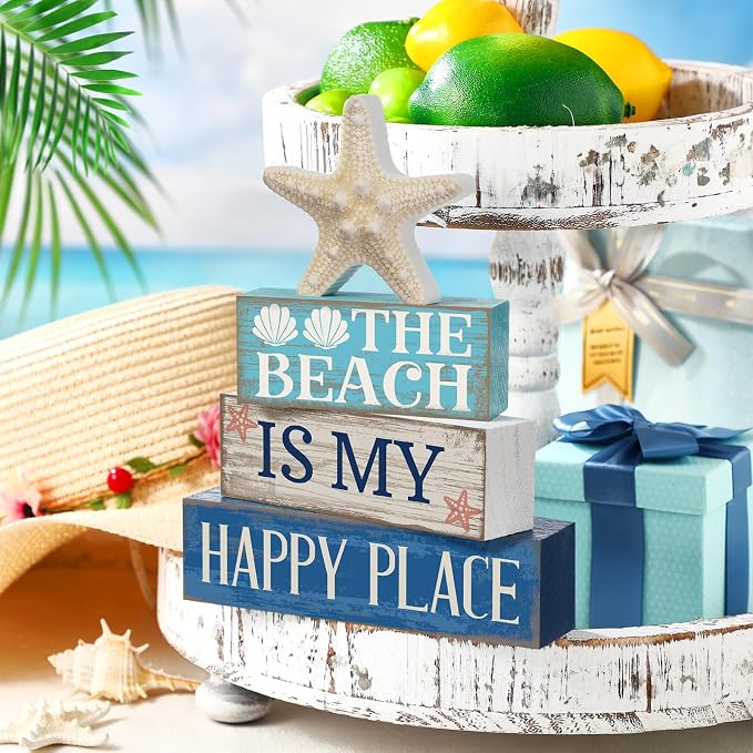 Moucuny 4 Pcs Summer Table Decoration Beach Tiered Tray Decor Starfish Coastal - Image 6