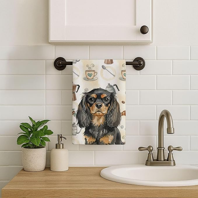 Caroline's Treasures Black and Tan English Toy Spaniel Coffee Bar Kitchen Towel - Image 7