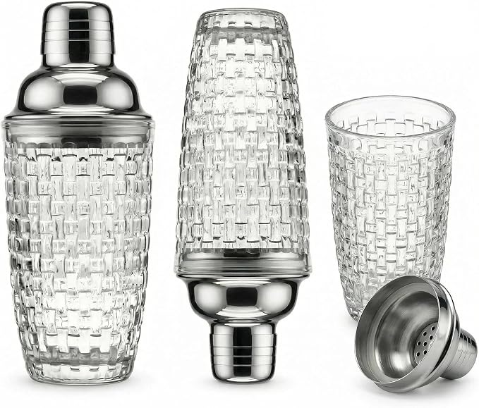 15oz Woven Embossed Glass Cocktail Shaker | Leakproof, Stainless Lid, Upgrated - Image 9