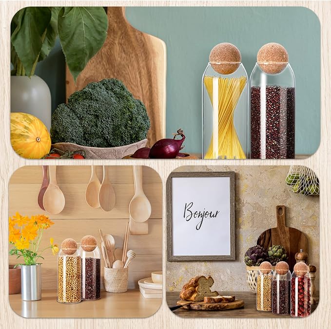 Cunhill 3 Pcs Glass Jar with Ball Cork Lid Decorative Round Bottle Sealed - Image 7
