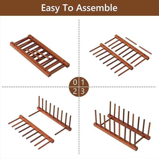 HBlife Teak Dish Plate Bowl Cup Book Pot Lid Cutting Board Drying Rack Stand - Image 6
