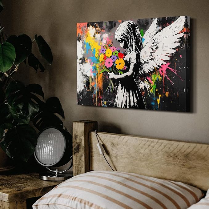 Abstract Graffiti Banksy Canvas Wall Art Banksy Angel Girls Decor Colorful - Image 6