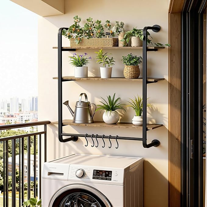 3 Tier Industrial Pipe Floating Shelf, Coffee Bar Shelves Display Bookshelf - Image 8