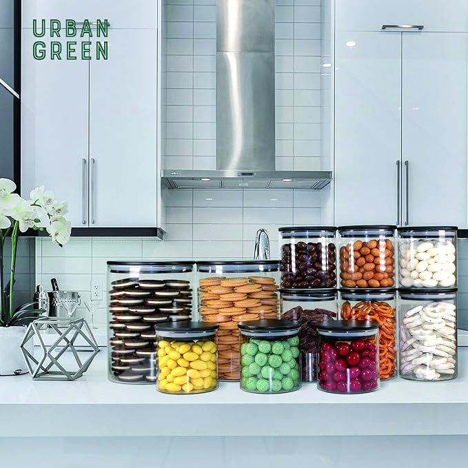 Urban Green Glass Jars with Black Bamboo Lids, Food Storage Containers with - Image 6
