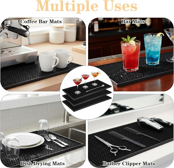 10 Pcs Black Bar Mats, 11.8" x 6" Non-Slip Glass Drying Mat, Cocktail Mat - Image 7