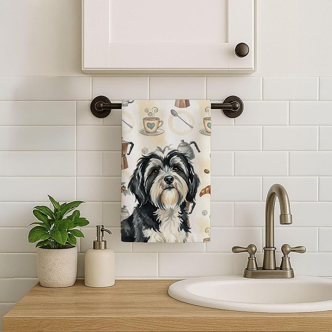 Caroline's Treasures Black and White Tibetan Terrier Coffee Bar Kitchen Towel - Image 7